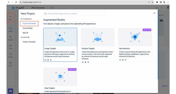 webxr choose newproject target types